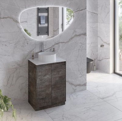 Oscar 600mm Floor Standing Vanity Unit Metallic with White Worktop N24