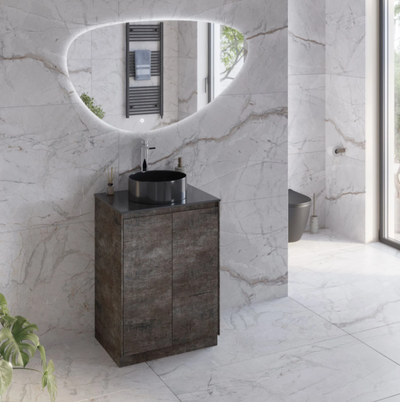 Oscar 600mm Floor Standing Vanity Unit Metallic with Black Worktop N24