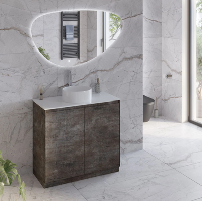 Oscar 900mm Floor Standing Vanity Unit Metallic with White Worktop N24