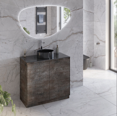 Oscar 900mm Floor Standing Vanity Unit Metallic with Black Worktop N24