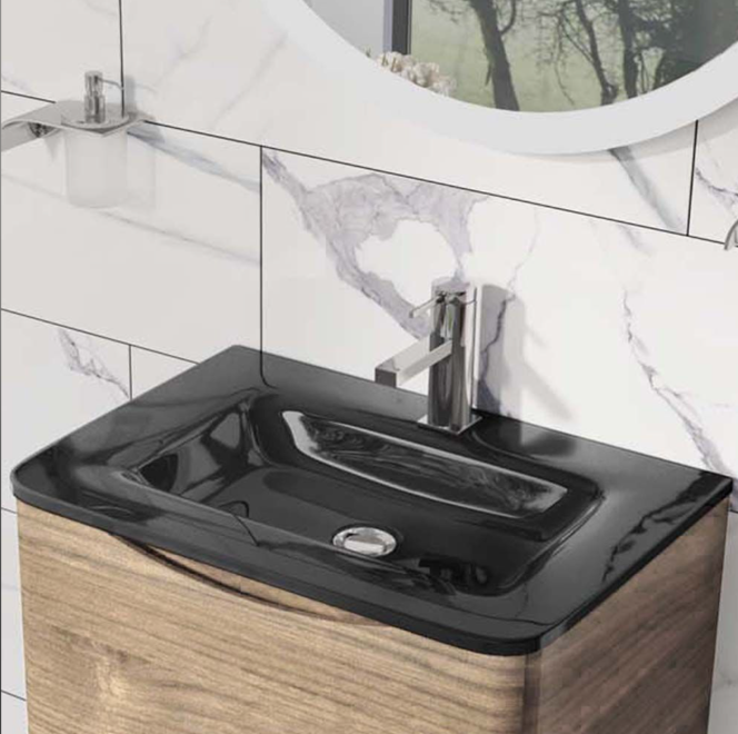 Montana 600mm Floorstanding Vanity Unit in Light Oak & Grey Glass Basin