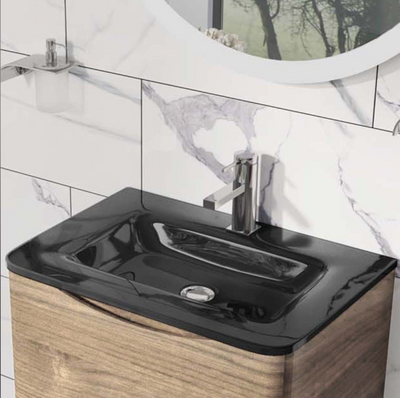 Montana 600mm Floorstanding Vanity Unit in Light Oak & Grey Glass Basin
