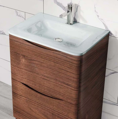 Montana 600mm Floorstanding Vanity Unit in Rosewood & White Glass Basin