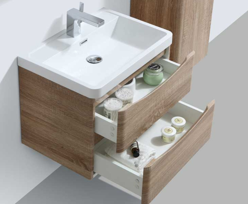 Montana 600mm Wall Hung Vanity Unit in Light Oak & Resin Basin