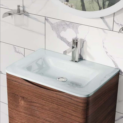Montana 600mm Wall Hung Vanity Unit in Rosewood & White Glass Basin