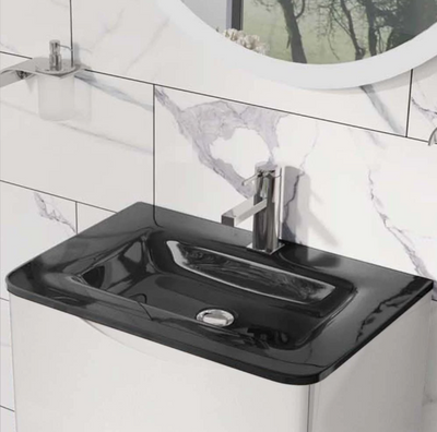 Montana 900mm Wall Hung Vanity Unit in Gloss White & Grey Glass Basin