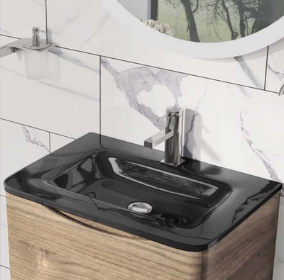 Montana 900mm Wall Hung Vanity Unit in Light Oak & Grey Glass Basin