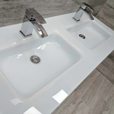 Montana 1200mm Wall Hung Vanity Unit in Light Oak & White Glass Basin