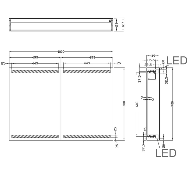 Imogen 700 x 1000mm LED Mirrored Wall Cabinet