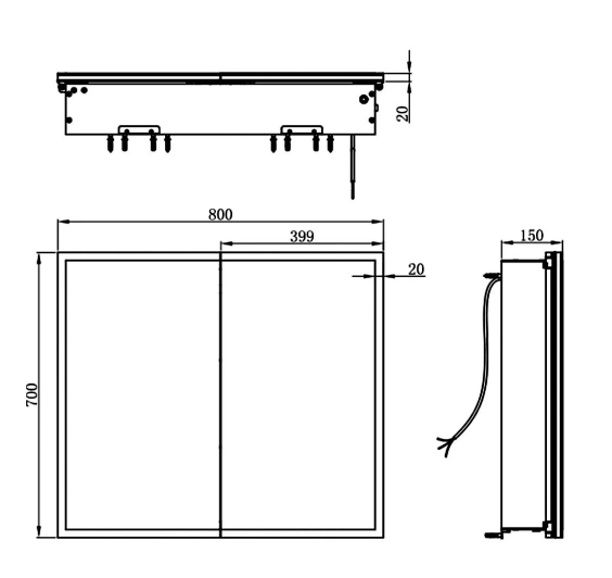 Thea LED Mirrored Bathroom Wall Double Door Cabinet 800mm - Silver