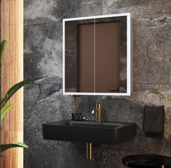 Thea LED Mirrored Bathroom Wall Double Door Cabinet 800mm - Silver