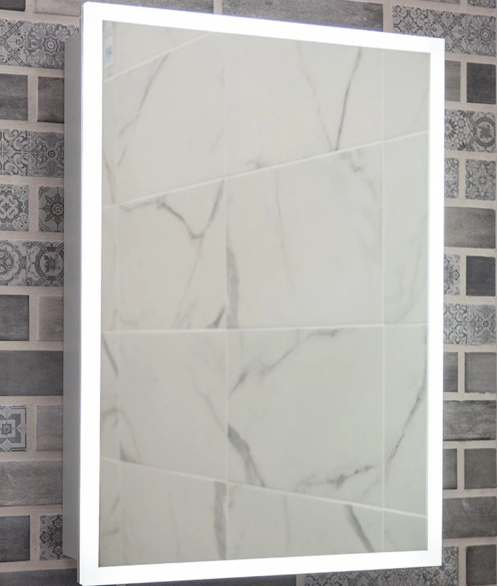 Thea LED Mirrored Bathroom Wall Single Door Cabinet 500mm - Silver