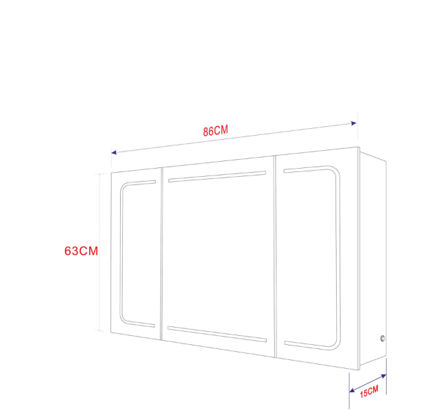Lottie Triple Door LED Mirrored Wall Cabinet 860mm