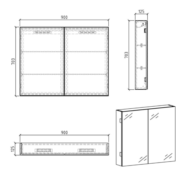 Aurora 900mm Double Door Mirrored Cabinet