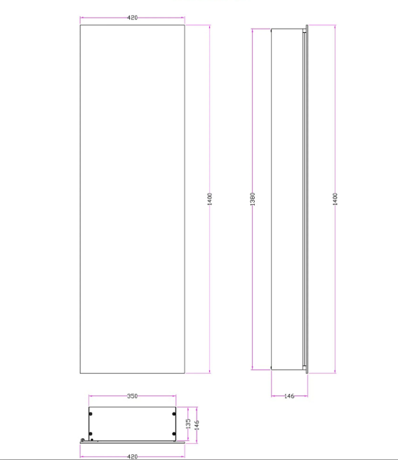 Aurora Tall Mirrored Aluminium Cabinet 420mm