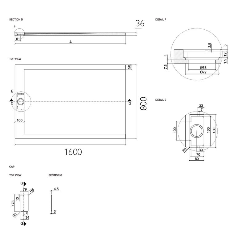 Honey Grey Slate Effect Shower Tray – 1600x800mm inc waste