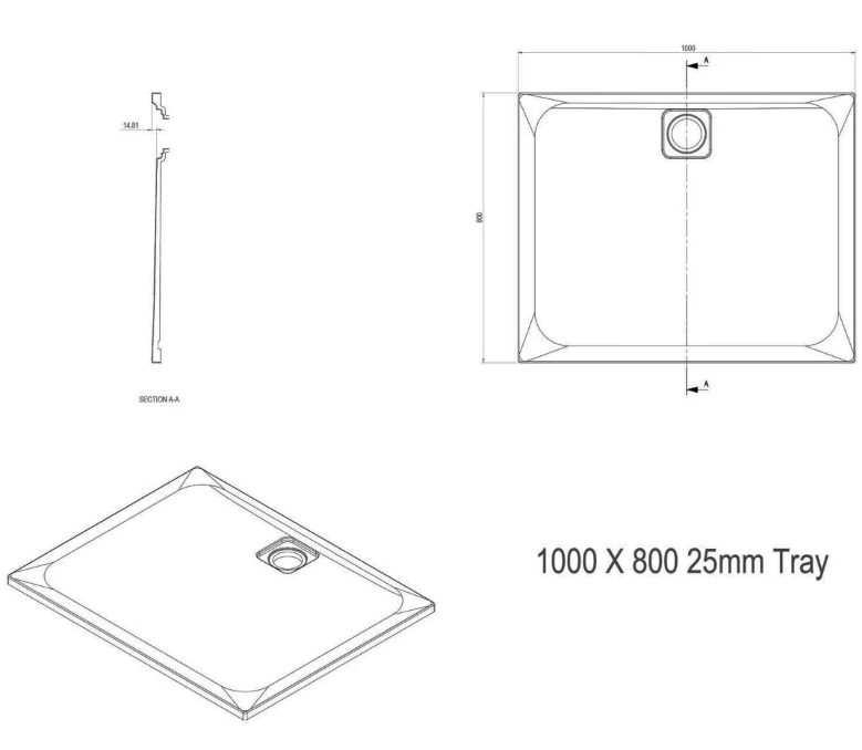 Ellis Slimline Rectangular Shower Tray - 1000 x 800mm