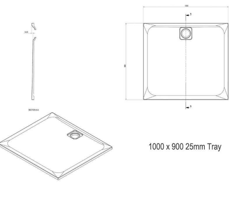 Ellis Slimline Rectangular Shower Tray - 1000 x 900mm