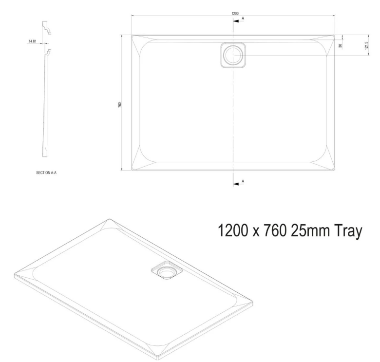Ellis Slimline Rectangular Shower Tray - 1200 x 760mm