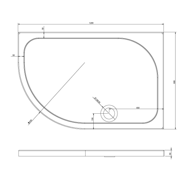 Detroit Low Profile Anti-Slip Left Hand Quadrant Shower Tray - 1200x800mm