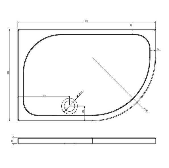 Detroit Low Profile Anti-Slip Right Hand Quadrant Shower Tray - 1200x800mm