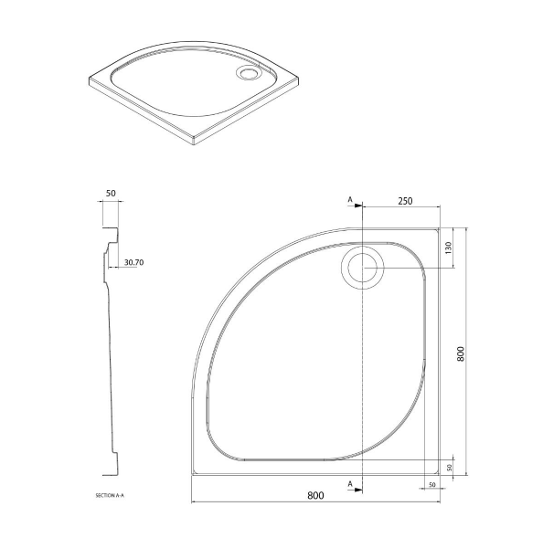 Detroit Low Profile Anti-Slip Quadrant Shower Tray - 800x800mm