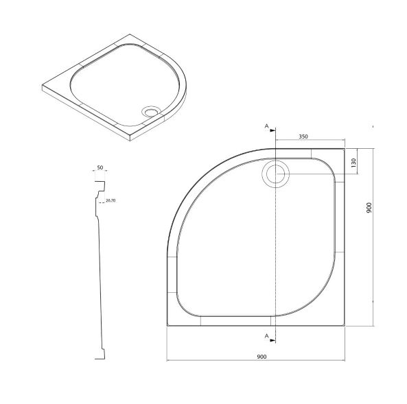 Detroit Low Profile Anti-Slip Quadrant Shower Tray - 900x900mm