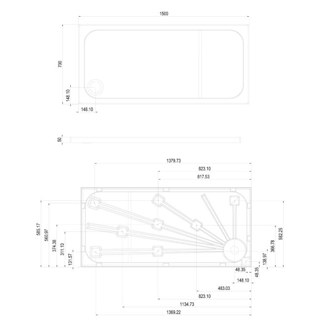 Detroit Low Profile Anti-Slip Shower Tray - 1500x700mm