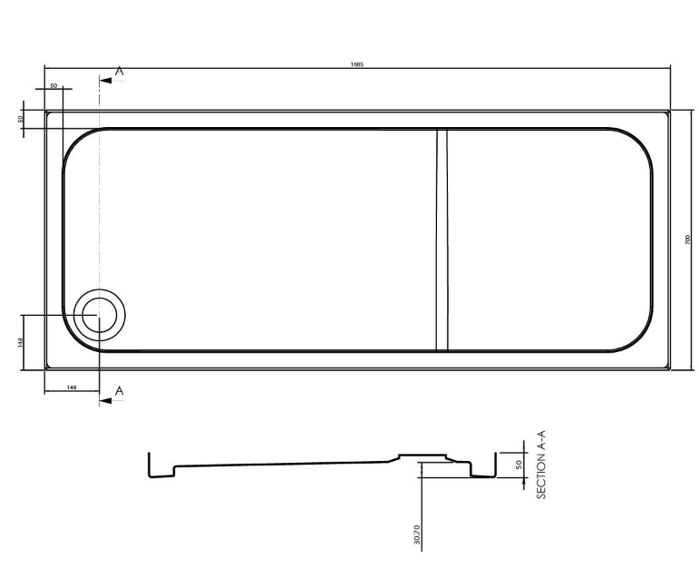 Detroit Low Profile Anti-Slip Shower Tray - 1685x700mm
