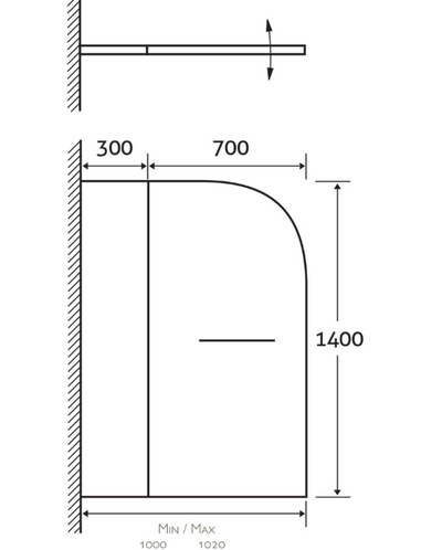 Navy Double Curved Bath Screen with Towel Rail