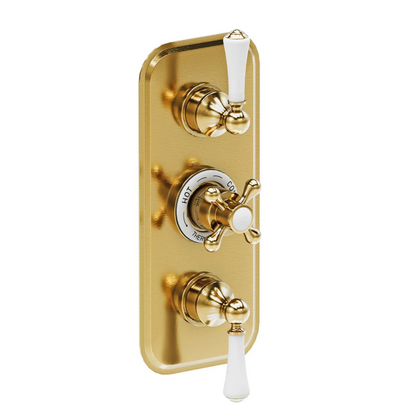 William Traditional Triple Concealed Thermostatic Shower Valve With Dual Outlet- Brushed Gold N24