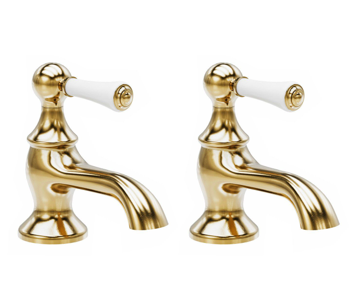 William Traditional Basin Pillar Taps - Brushed Gold N24