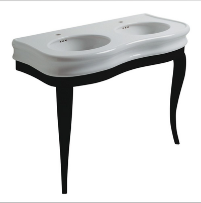 Laura Double Console Basin & Wooden Stand in Gloss Black