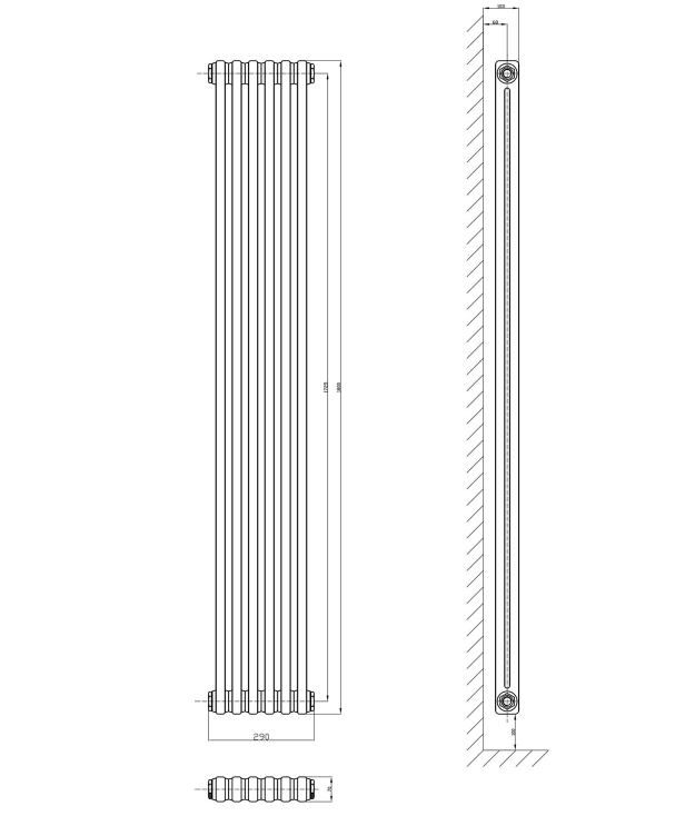 Nevada Grey Double Vertical Column Radiator - 1800x290mm