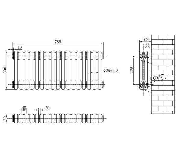Nevada Grey Double Horizontal Column Radiator - 300mm