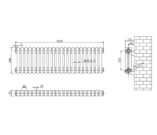 Nevada Grey Double Horizontal Column Radiator - 300mm