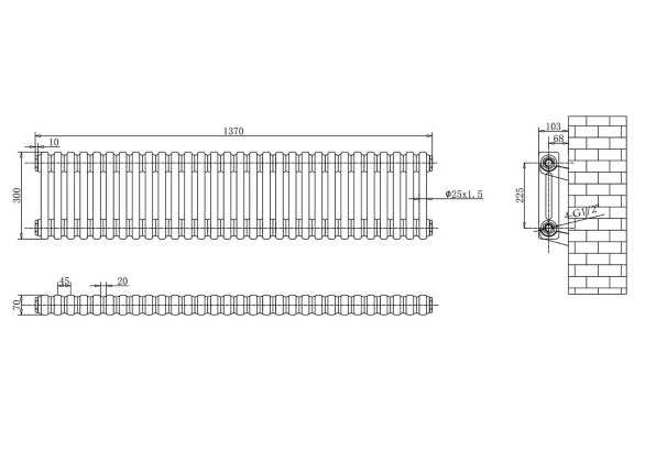 Nevada White Double Horizontal Column Radiator - 300x1370mm