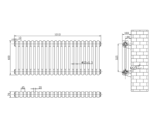 Nevada White Double Horizontal Column Radiator - 400mm