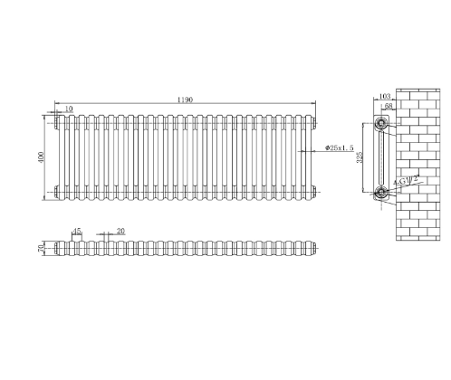 Nevada Grey Double Horizontal Column Radiator - 400mm
