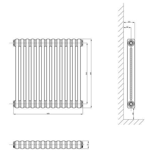 Nevada White Double Horizontal Column Radiator - 600x605mm