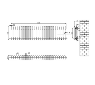 Nevada Quadruple Horizontal Column Radiator - 300x1010mm - Grey