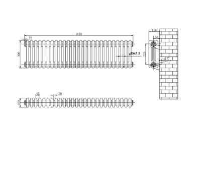 Nevada Quadruple Horizontal Column Radiator - 300x1190mm - Grey