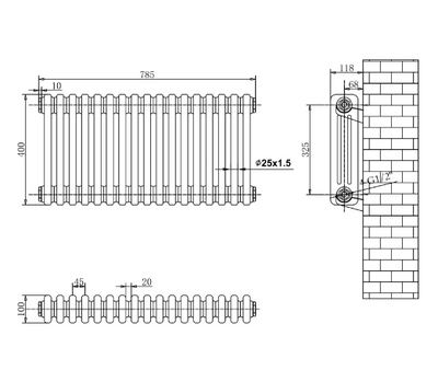 Nevada Quadruple Horizontal Column Radiator - 400x1010mm - Grey