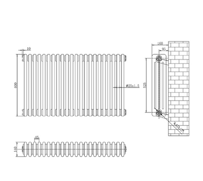 Nevada Quadruple Horizontal Column Radiator -600x1010mm - Grey