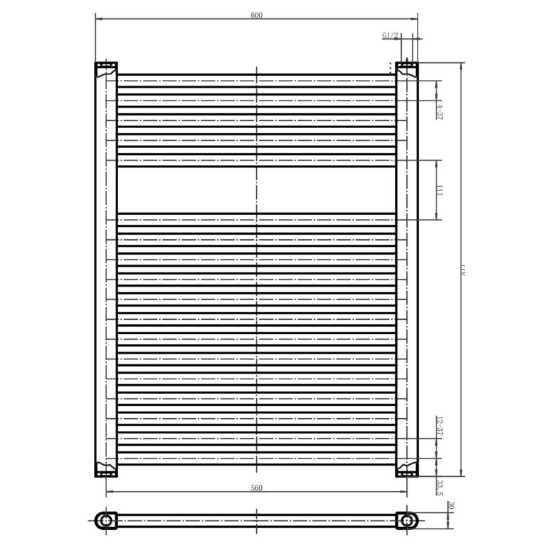 North Carolina 770x600mm Heated Towel Rail – Brushed Gold N24
