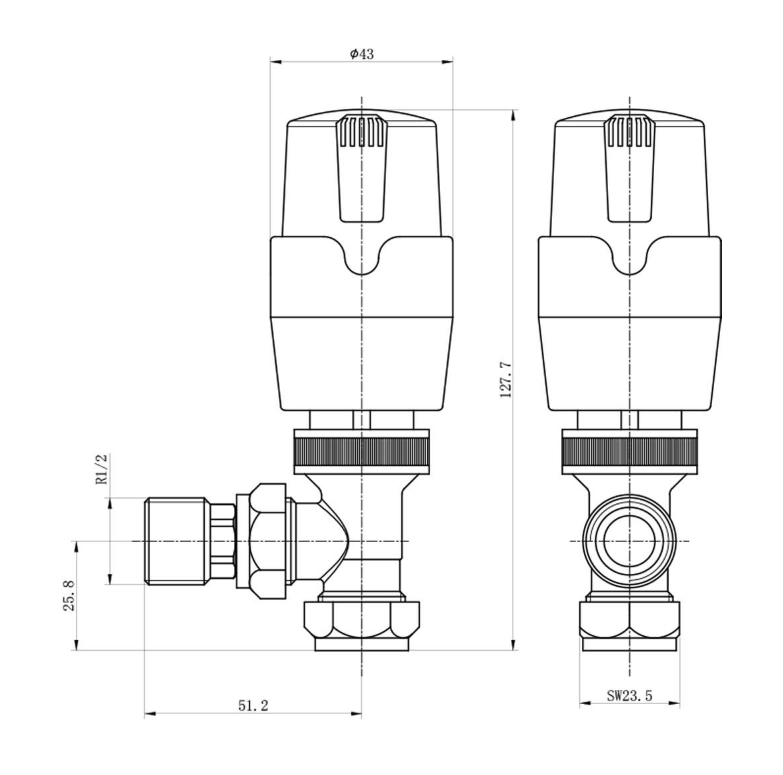 Thermostatic Black Angled Pair of Radiator Valves