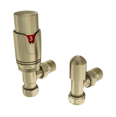 Thermostatic Brushed Gold Angled Pair of Radiator Valves