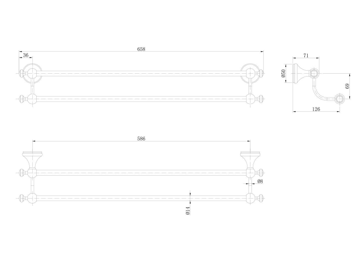William Traditional Double Towel Rail - Brushed Gold