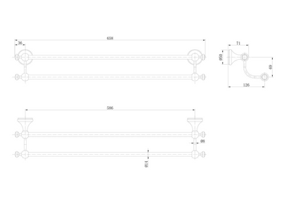William Traditional Double Towel Rail - Brushed Nickel