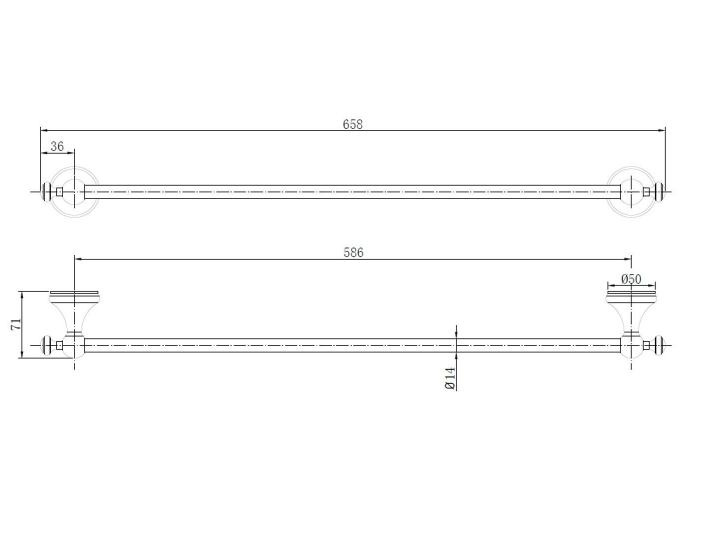 William Traditional Single Towel Rail - Brushed Gold